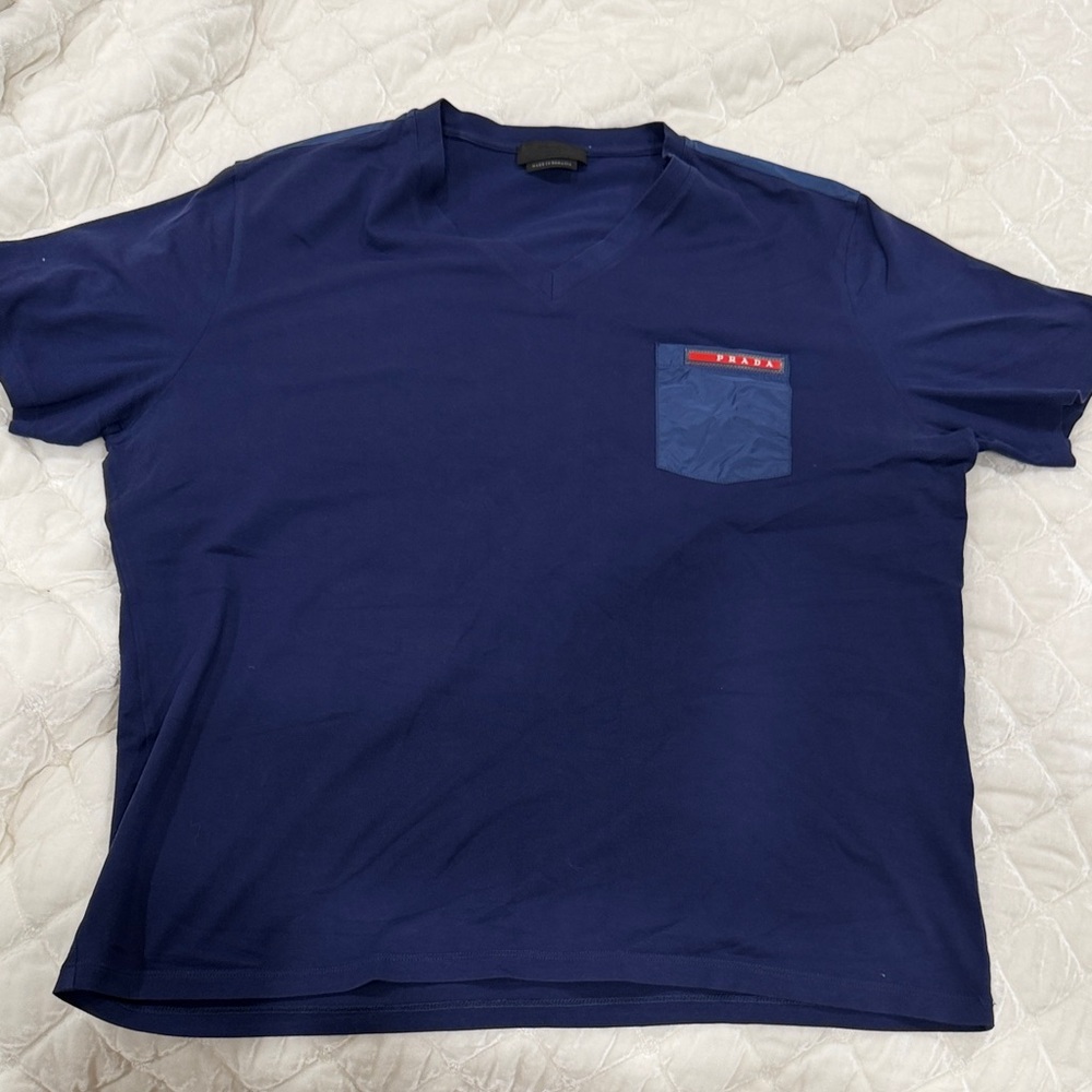 Prada Royal Blue V-Neck Tee with Pocket